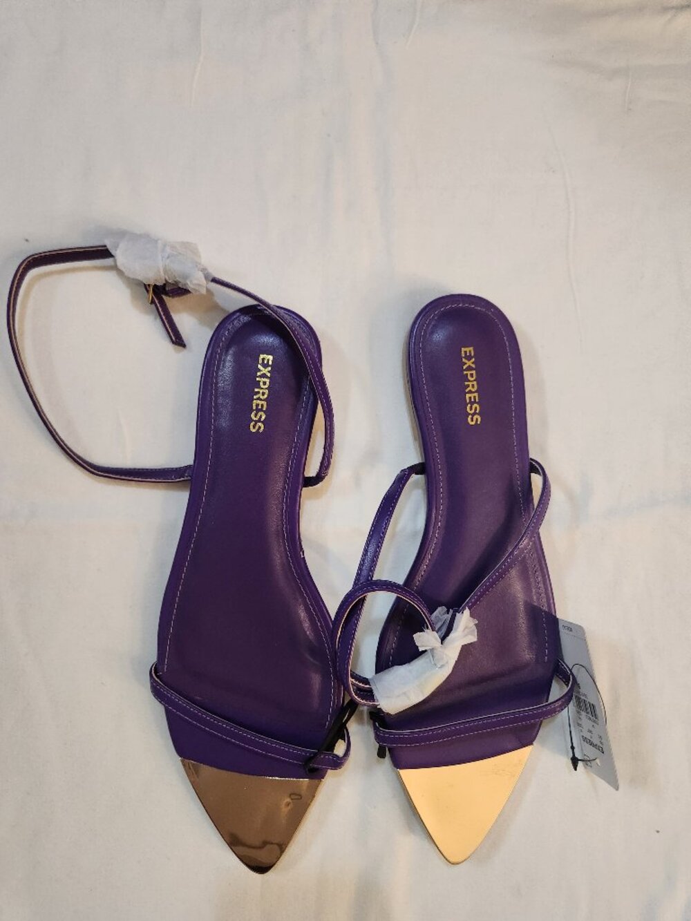 NWT Express Sandals Flats Size 8 Strappy Purple with Gold Accents